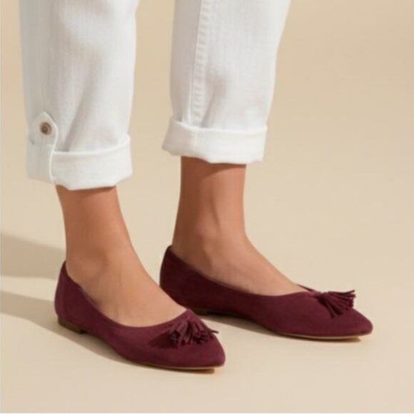 J. Crew Shoes - J. Crew Lottie 7.5M Warm Burgundy Maroon Suede Leather Flats Slip Ons